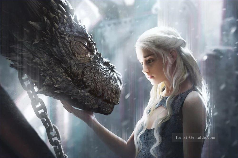 Daenerys Targaryen und Dragon Spiel der Throne Ölgemälde